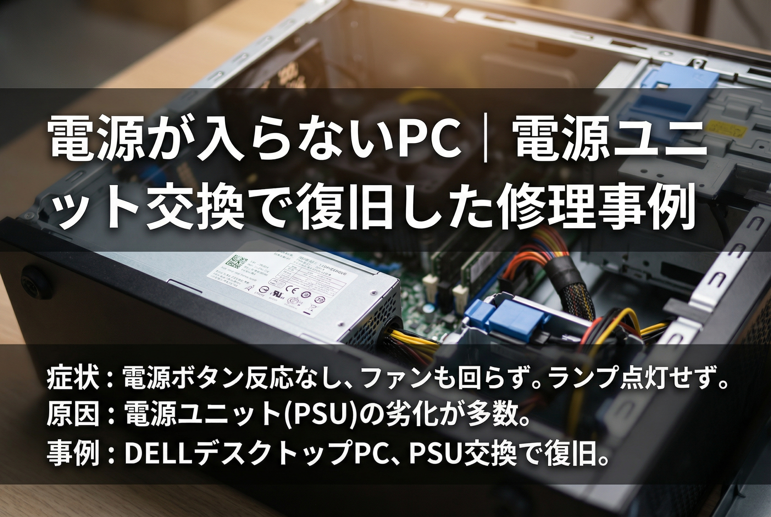 電源が入らないPC｜電源ユニット交換で復旧　修理事例