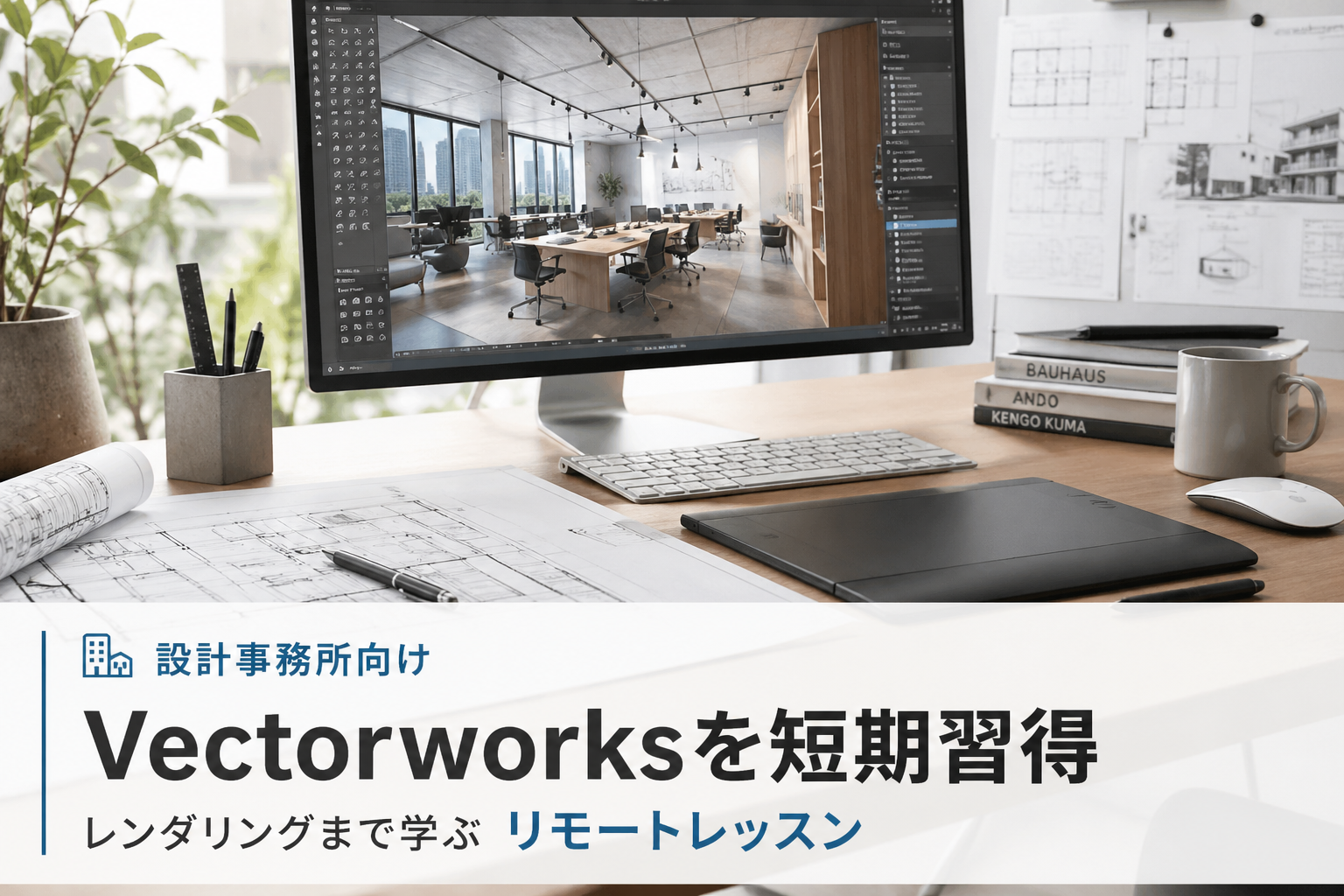 設計事務所でVectorworksを短期習得｜ご自宅でレンダリングまで学ぶリモートレッスン
